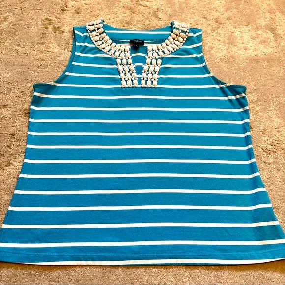 Talbots Striped Sleeveless Tank Top With Chunky Jewel Collar Size PLarge - Picture 4 of 10
